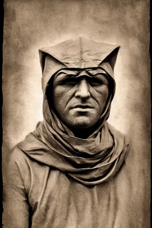 Prompt: orko, portrait, full body, symmetrical features, silver iodide, 1 8 8 0 photograph, sepia tone, aged paper, sergio leone, master prime lenses, cinematic