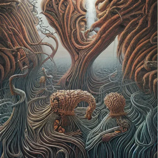 Image similar to SIRENS by jacek yerka, alex gray, zdzisław beksiński, dariusz zawadzki, jeffrey smith and h.r. giger, oil on canvas, 8k highly professionally detailed, trending on artstation