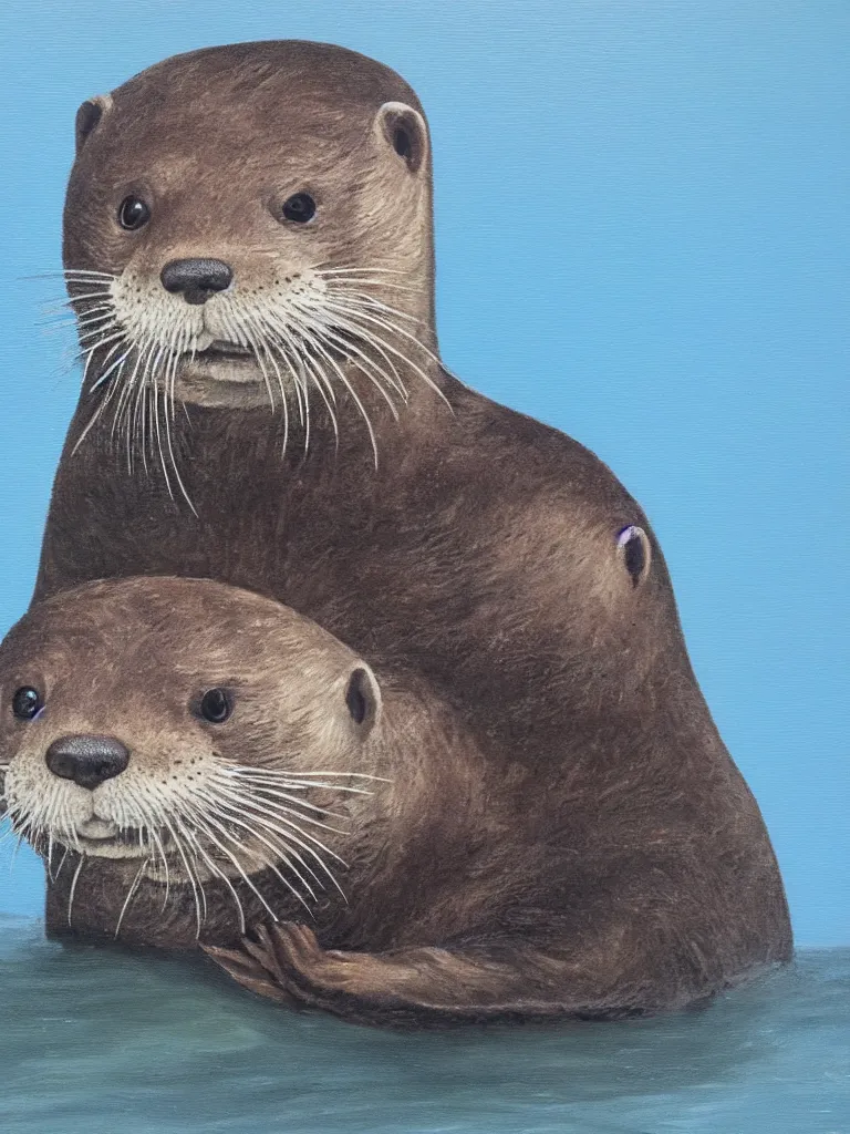 Image similar to Portrait of an otter in naval uniform. Oil on canvas, 8k resolution.