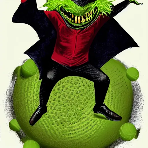 Image similar to a tennis ball monster, tennis ball, dark, chalky, flying bat tennis balls, dracula, digital art, fantasy, magic, trending on artstation, ultra detailed, professional illustration by Basil Gogos