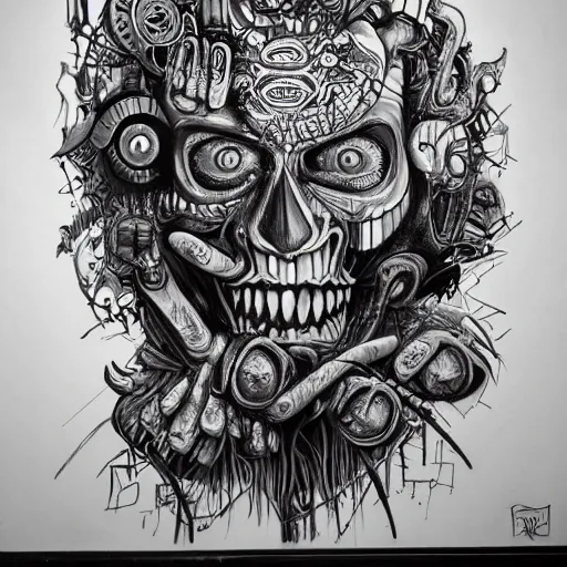 Prompt: a surreal face graffiti intricate sketch by Nychos, highly detailed, Arstation trending 8k