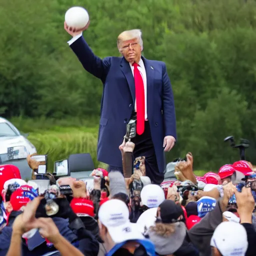 Image similar to donald trump throwing balls at cars