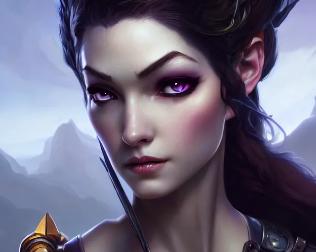 Prompt: a gaming screenshot still portrait of widowmaker, deep focus, d & d, fantasy, intricate, elegant, highly detailed, digital painting, artstation, concept art, matte, sharp focus, illustration, dark fantasy style art, hearthstone, art by artgerm and greg rutkowski and alphonse mucha