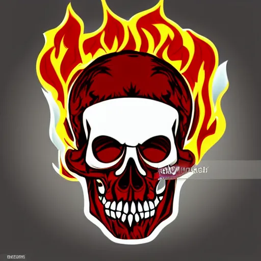 Prompt: vector art icon of a flaming skull