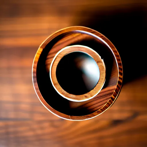 Image similar to camera lens aperture blades made of walnut wood. minimal. dramatic lighting.