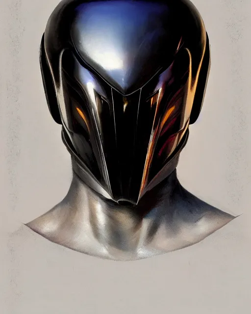 Image similar to iridescent sinewy smooth muscular male sleek glossy black pearlescent scifi armor with smooth black featureless helmet, by greg rutkowski, mark brookes, jim burns, tom bagshaw, magali villeneuve, eve ventrue, trending on artstation