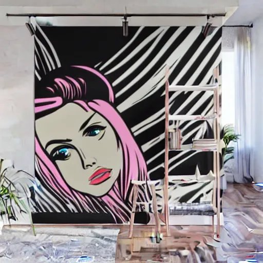 Image similar to Wall mural portrait of Satan, urban art, pop art, artgerm, by Roy Lichtenstein