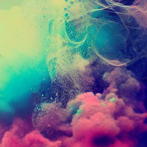 Prompt: underwater ink clouds billowing in iridescent hues by alberto seveso