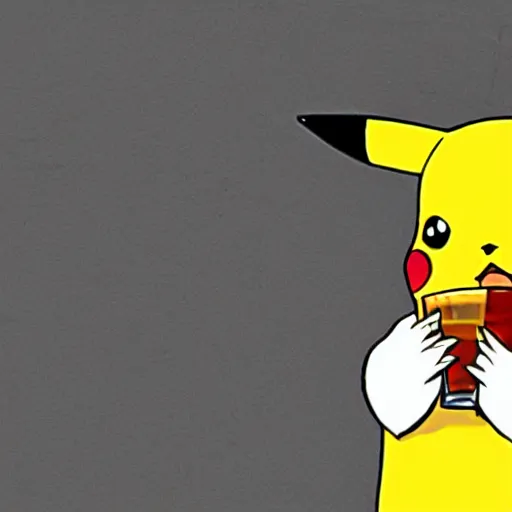 Image similar to a picture of pikachu having a beer