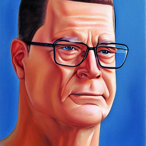 Prompt: Close-up portrait of Hank Hill, photorealistic