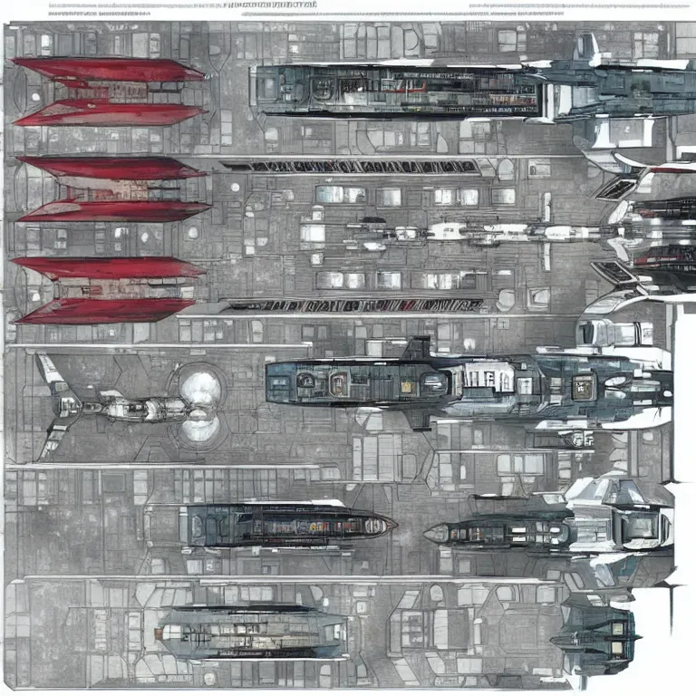 Prompt: full - color sci - fi floor plan of the uss enterprise d, d & d, pathfinder, by jeff todd and greg rutkowski, trending on artstation, pinterest