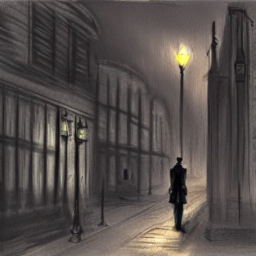 Prompt: Jack the Ripper in London at night, concept art, digital painting