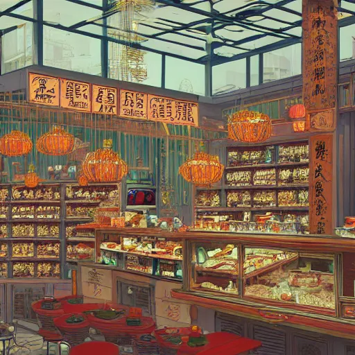 Image similar to a beautiful hyperdetailed interior render of roasted string hotpot elementary small shop, from china, with merchant logo, simply style, fine delicate structure, chinese style, victo ngai, 4 k hd