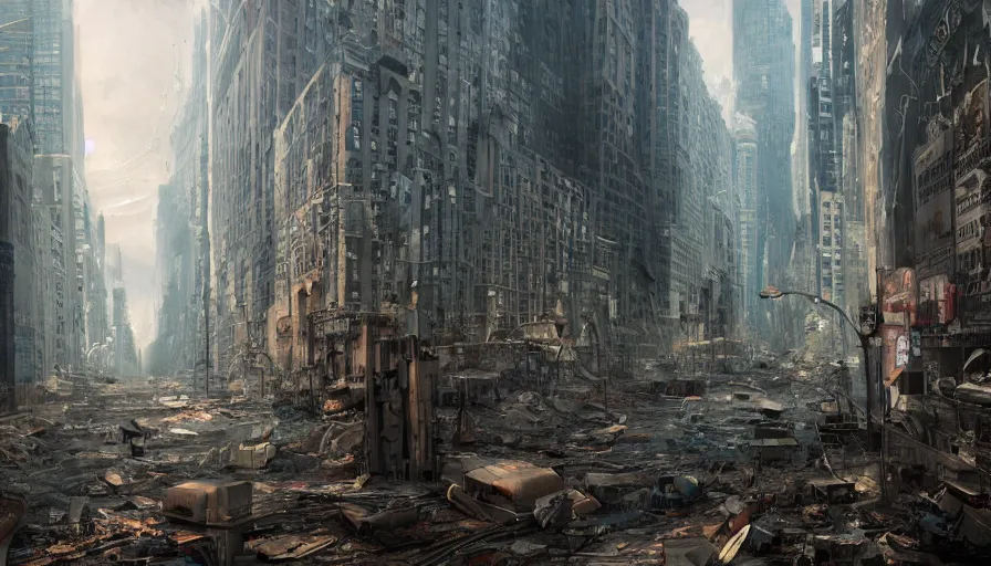 Prompt: New York city abandoned for years, hyperdetailed, artstation, cgsociety, 8k