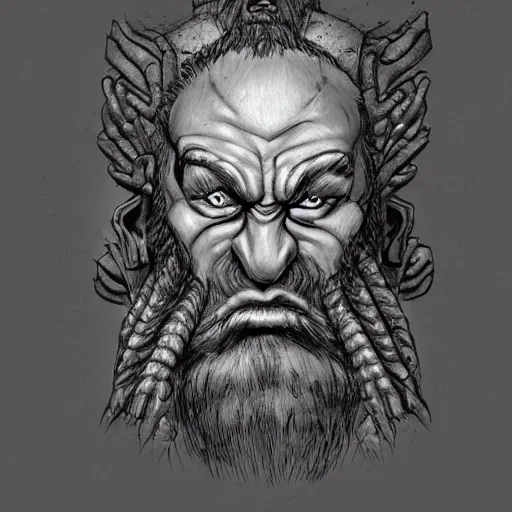 Image similar to chaos dwarf smith from warhammer fantasy : : head and torso portrait drawing