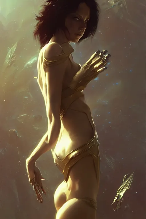 Image similar to alien superstar aeon flux profile picture by Greg Rutkowski, dynamic pose, matte painting, intricate, fantasy concept art, elegant, by Stanley Artgerm Lau, WLOP, golden ratio, thomas kindkade, alphonse mucha, loish, norman Rockwell,