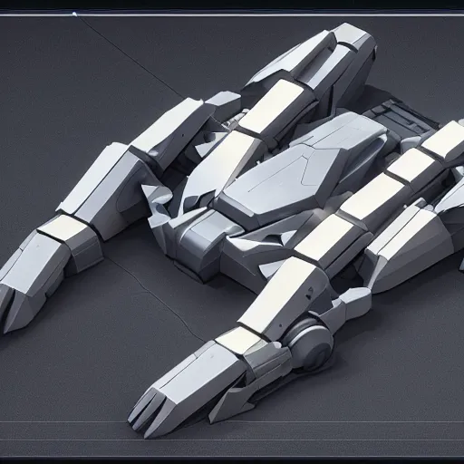 Image similar to hard surface, robotic platform, based on realistic low poly convex shape, 6 claws, symmetric, unreal engine