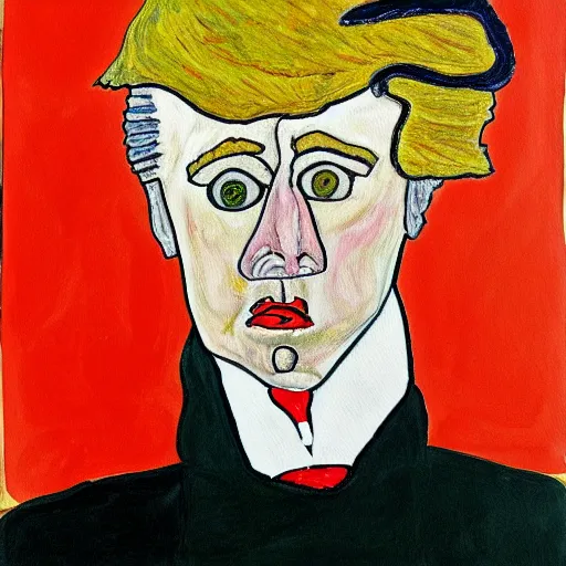 Image similar to a painting of donald trump in the style of egon schiele.