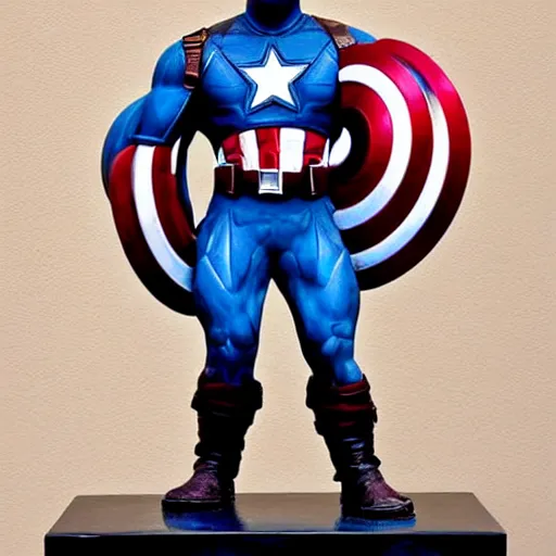 Prompt: a marble statue of captain america