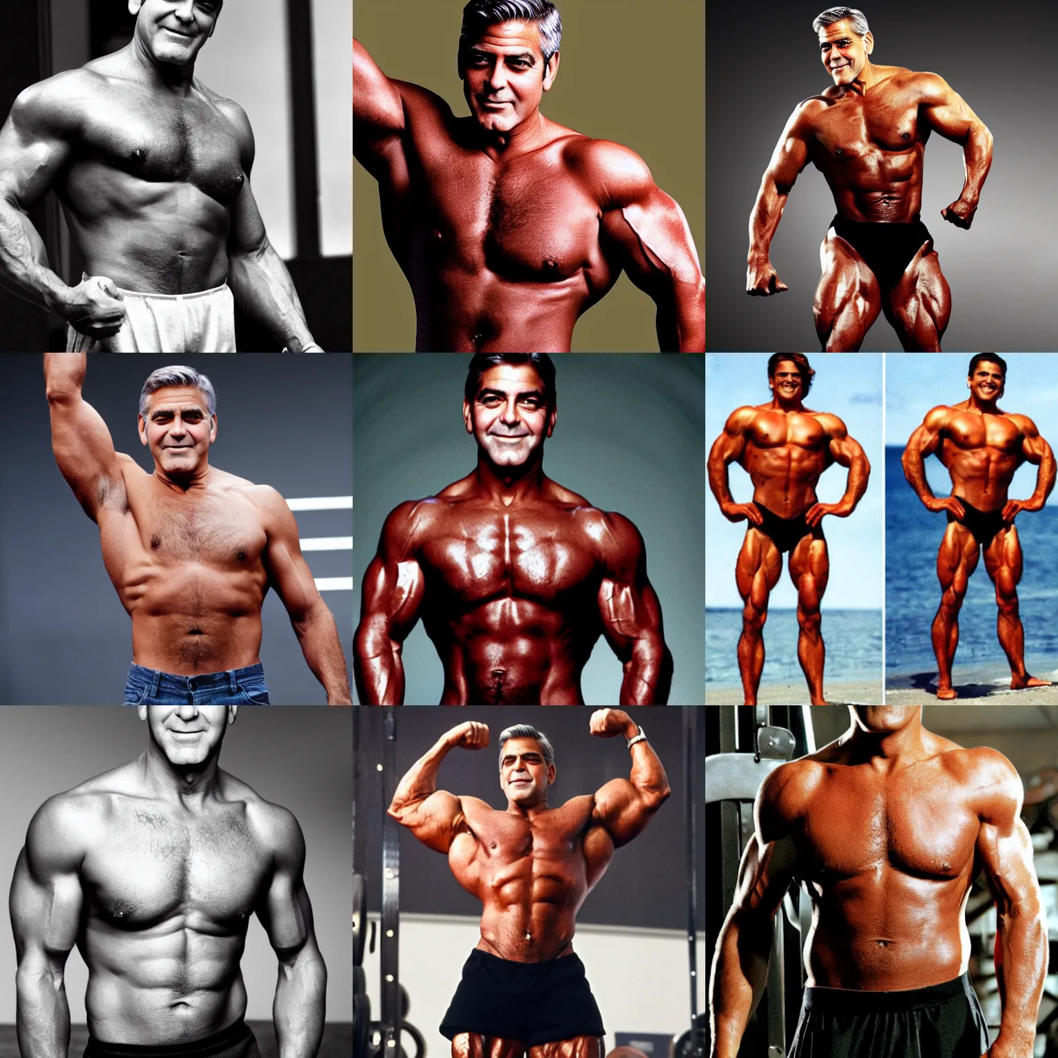 Prompt: george clooney as a bodybuilder, 4 k hd