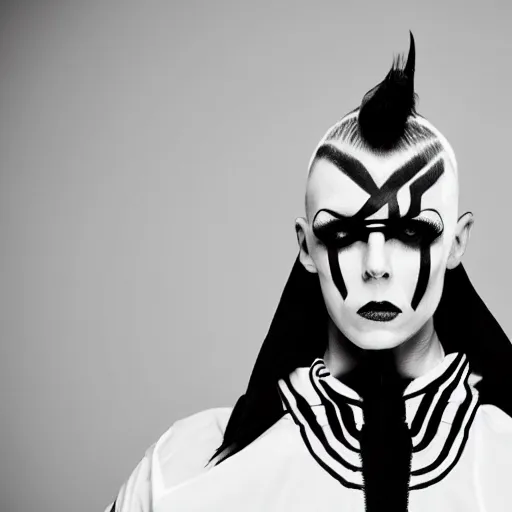 Image similar to zeff black and white photoshoot die antwoord ninja