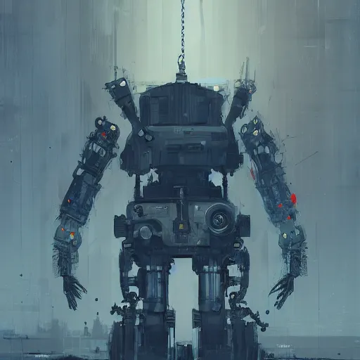 Image similar to god of machines, by Ismail Inceoglu, robot, mechanical, cybernetic, wearing navy hood, detailed, digital art,