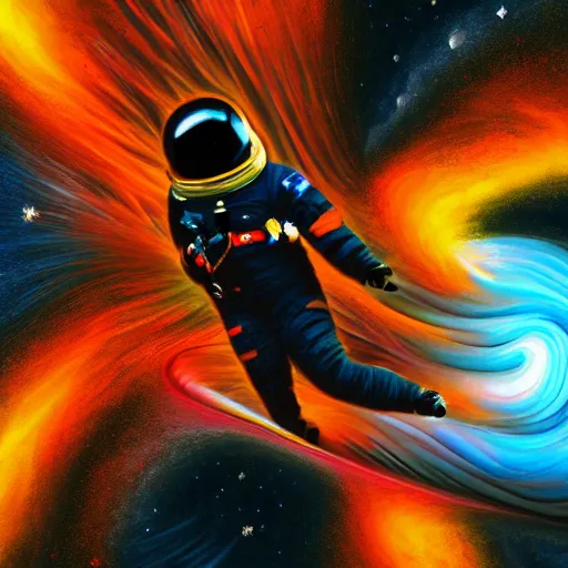 Image similar to astronaut falling into a psychedelic black hole, digital painting, trending on artstation, DeviantArt, 8k resolution, cosmic, trippy