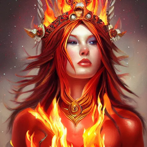 Image similar to A stunning painting of a flame goddess by Andrews Esao, fantasy, Trending on artstation.