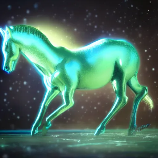 Image similar to cyber horse in the spirit realm, ice, cosmic, octane render, digital painting, award winning photograph