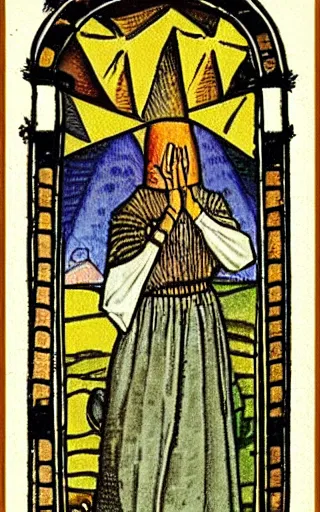 Image similar to The Podcaster, 1500s tarot card