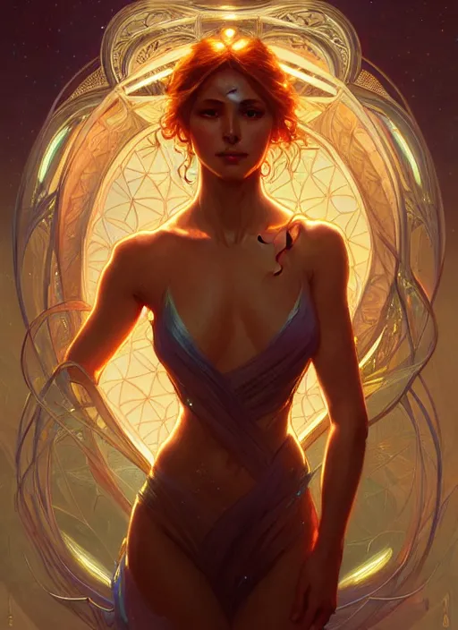 Image similar to water, glowing lights!! intricate elegant, highly detailed, digital painting, artstation, concept art, smooth, sharp focus, illustration, art by ( ( ( artgerm ) ) ) and greg rutkowski! and ( ( alphonse mucha ) )