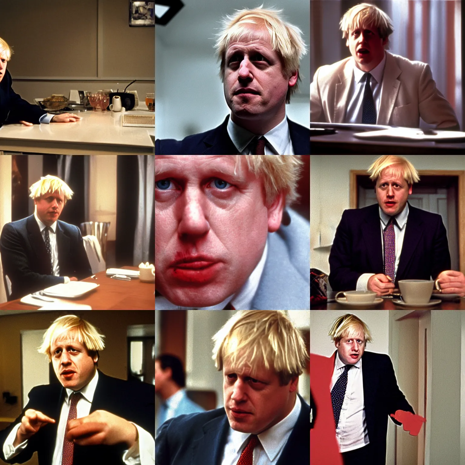 Prompt: boris johnson in american psycho movie