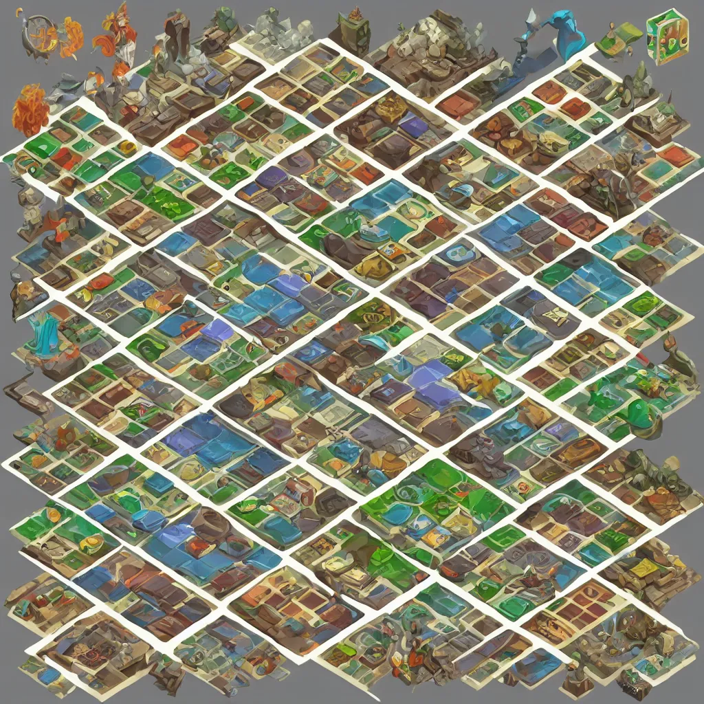 Image similar to isometric tileset pack for magic resource gathering game, png