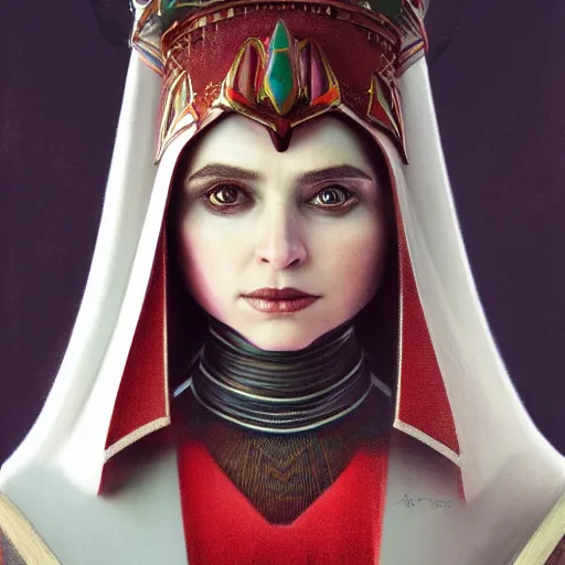 Prompt: portrait of Queen Amidala in the style of Sergeant and Ruan Jia, trending on artstation, high detail, 8k