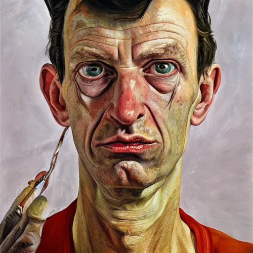 Image similar to high quality high detail painting by lucian freud, hd, devil satan portrait, photorealistic lighting