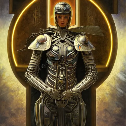 Prompt: brutal solarpunk macedonian cyber warrior sharp focus portrait praying altar of sacrifice by giger vasnetsov rutkowski mucha hyperrealism very detailed masterpiece shadows symmetrical expressive eyes well proportioned balanced high resolution artgerm cinematic epic dramatic slow ivory poetic