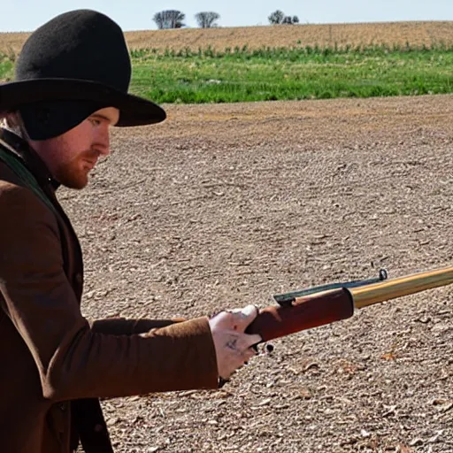 Prompt: Jesse Pinkman shooting a British Pattern 1769 Short Land musket