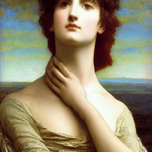 Prompt: portrait en buste by frederic william burton and frederic leighton, abundantly detailed, perfectly detailed eyes