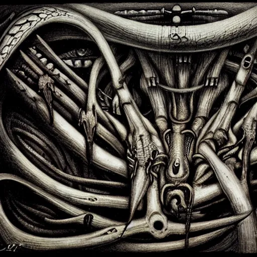 Prompt: birth of a calamity by H R Giger