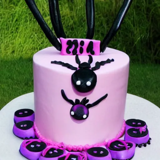 Prompt: spider birthday cake for girls,