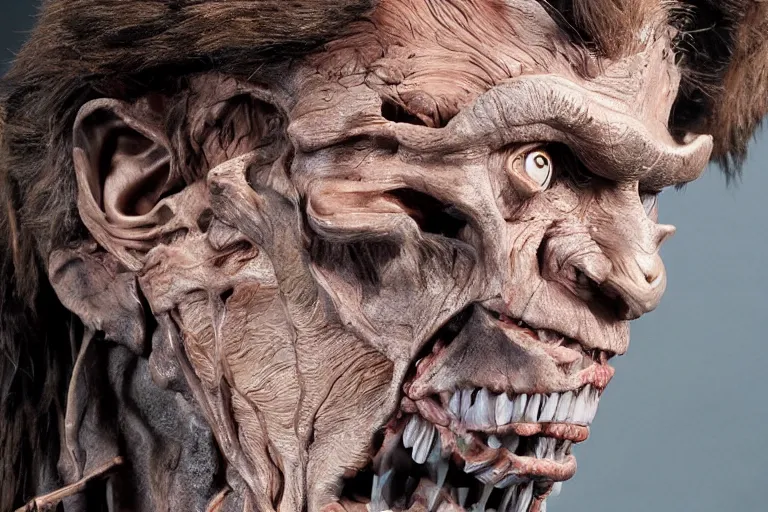 Image similar to animatronic Willem Dafoe by Stan Winston studios, behind the scenes photo, detailed, 4k