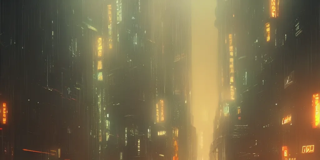 Image similar to bladerunner city, Makoto Shinkai, filmed, trending on ArtStation, oppressive lighting, trending on artstation, very detailed