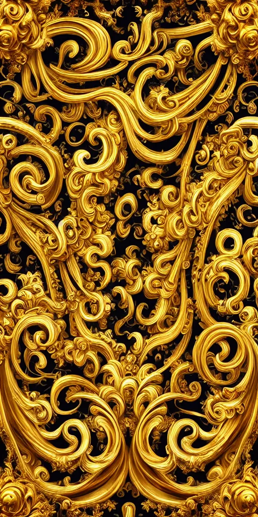 Image similar to the source of future growth dramatic, elaborate emotive Golden Baroque and Rococo styles to emphasise beauty as a transcendental, seamless pattern, symmetrical, large motifs, sistine chapel ceiling, 8k image, supersharp, spirals and swirls, Gold black and rainbow colors, perfect symmetry, 3D, no blur, sharp focus, photorealistic, insanely detailed and intricate, cinematic lighting, Octane render, epic scene, 8K