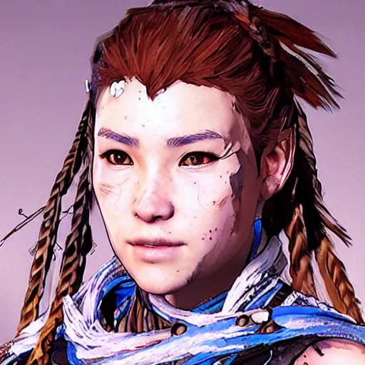 Prompt: portrait of aloy from horizon zero dawn, yoji shinkawa