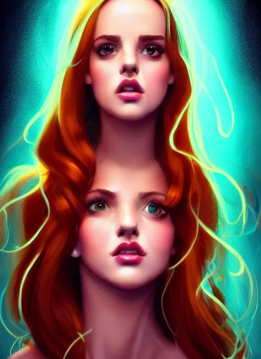 Image similar to full body portrait of teenage cheryl blossom, bangs, green eyes, mischievous expression, red hair, sultry smirk, bangs and wavy hair, intricate, elegant, glowing lights, highly detailed, digital painting, artstation, concept art, smooth, sharp focus, illustration, art by wlop, mars ravelo and greg rutkowski