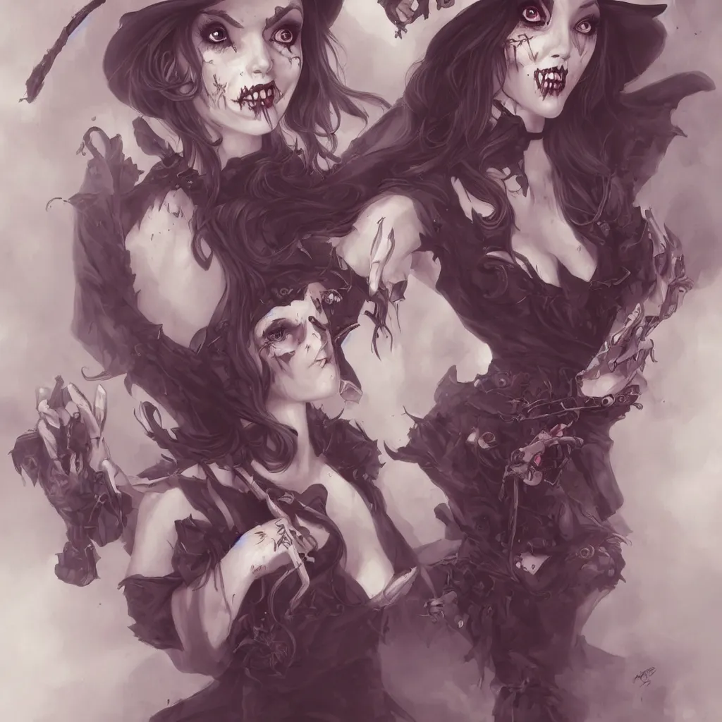 Image similar to a pin up of cute and beautiful undead witch, disney style, fantasy art, art by artgerm