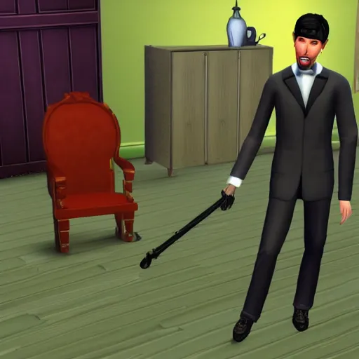 Prompt: the sims 2. a in - game still of the grim reaper.