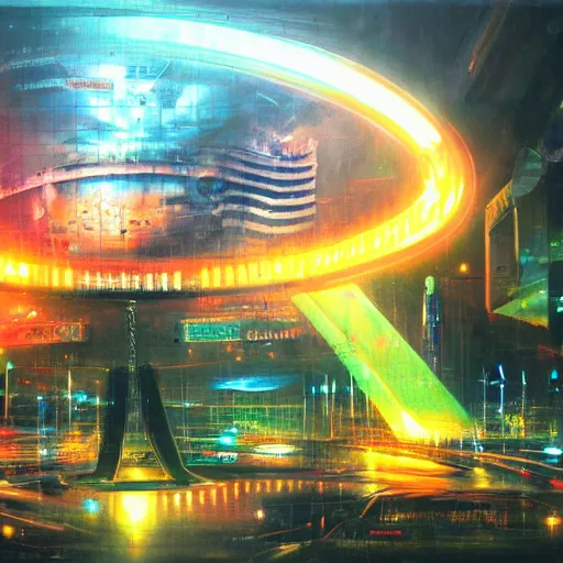 Image similar to world war in the year of 2 0 7 0, futuristic technologies, neon lights, oil painting, highly detailed