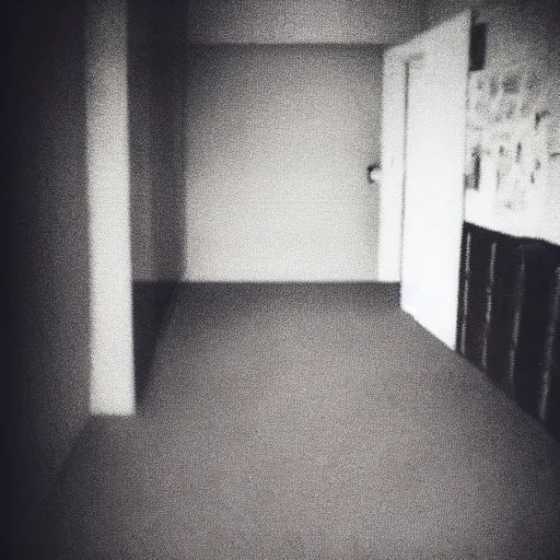 Image similar to insane nightmare, no light, everything is blurred, creepy shadows, office, very poor quality of photography, 2 mpx quality, grainy picture