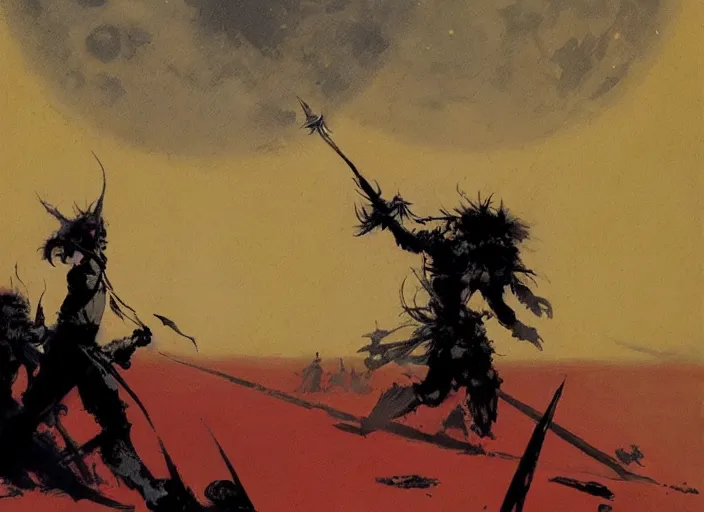 Image similar to beautiful as the moon, terrible as an army with banners. art by jeffrey catherine jones and jakub rozalski